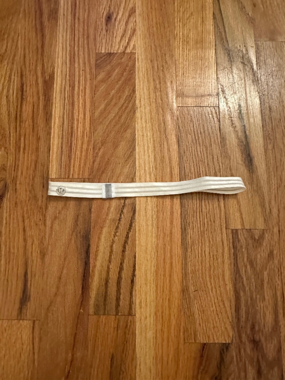 Lululemon Ivory Cream Striped Athletic Headband Metal Logo Stretch